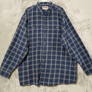 Wrangler Rugged Wear Long Sleeve Shirt Size 3XL Plaid Button Down Workwear